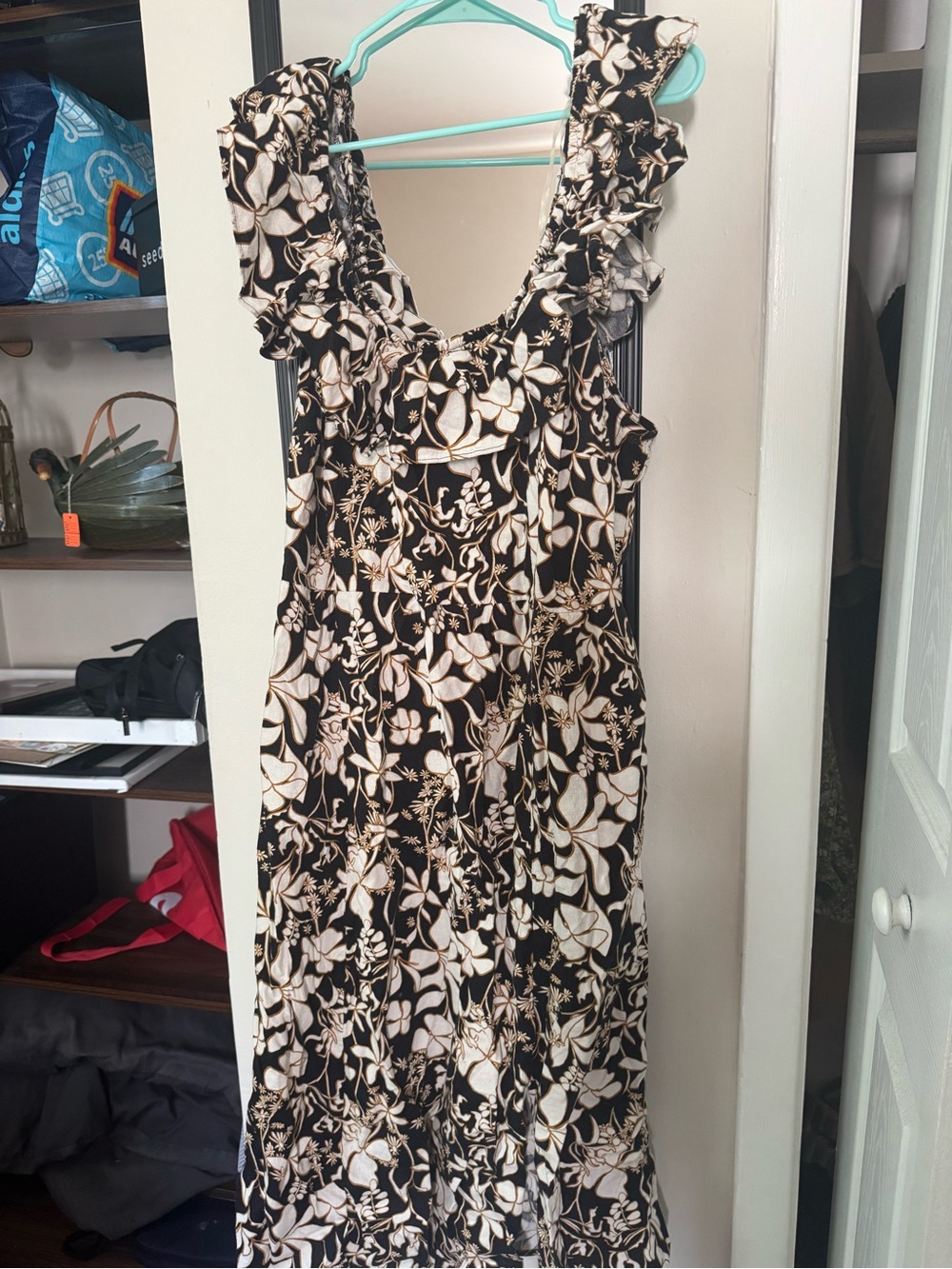 Ava & Viv Black and Cream Floral Ruffle Maxi Dress